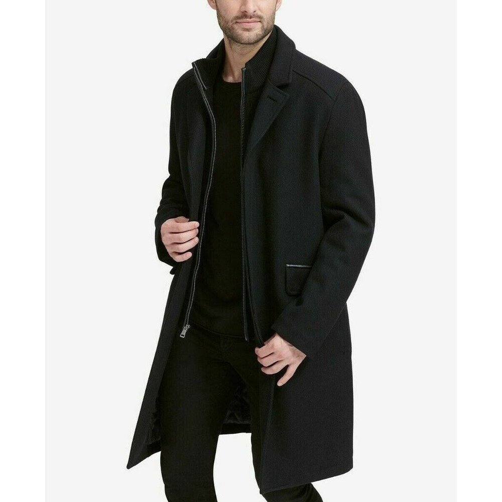 Cole Haan Twill Bibby Overcoat Jacket Mens XL Black Wool Blend